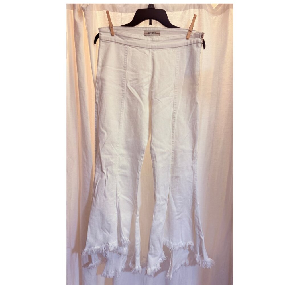 Guess White Flare Bell Bottom Jeans with Size Zipper Size 30